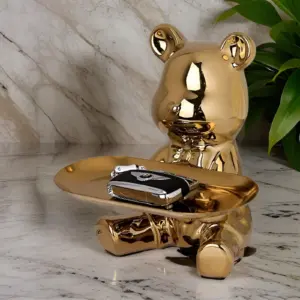 Happy Bear - Modern Ceramic Figurine Tray for Luxurious Home Displays