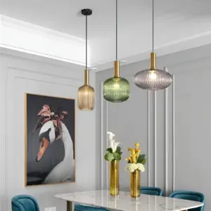HuedRibbed Pendant Light - Striped Vintage Glass Chandelier