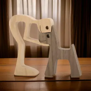 Paws of Love - Dog and Human Handcrafted Wood Sculpture - Symbol of Eternal Bond