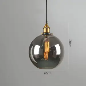 VintaLoft Pendant Light - Smoke Glass Pendant Light - Vintage Hanging Lamp