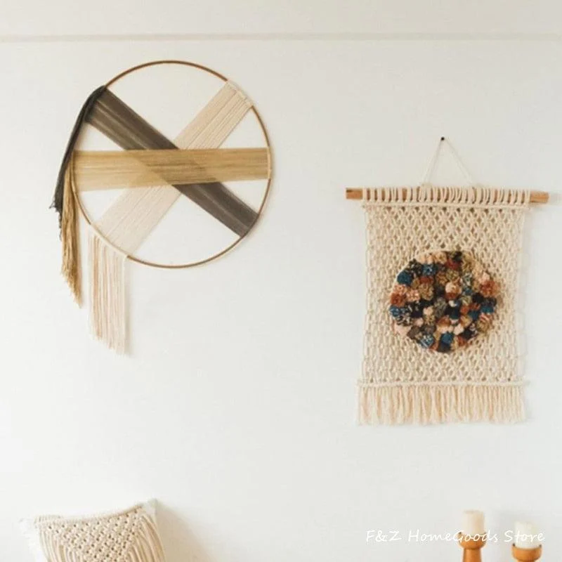 Hoop Round  Hand-Woven Cotton Macrame Tapestry -