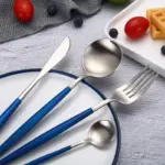 Hot Sale 4 Pcs set Blue And Silver european Dinnerware 304 Stainless Steel Western Cutlery Kitchen