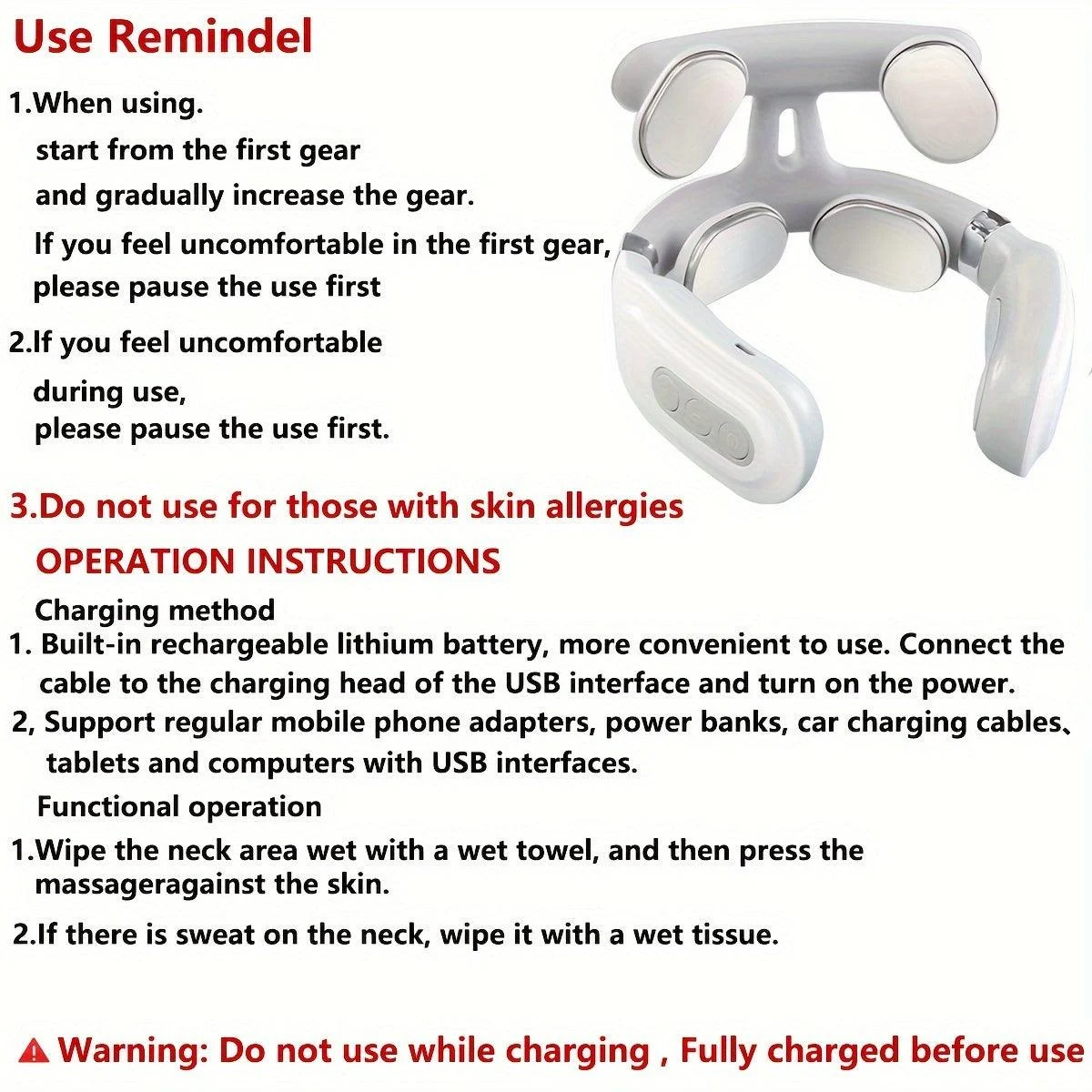 Hot Compress Pulse Kneading Neck Massager Deep Tissue 4 Massage Heads -  - #tag1#