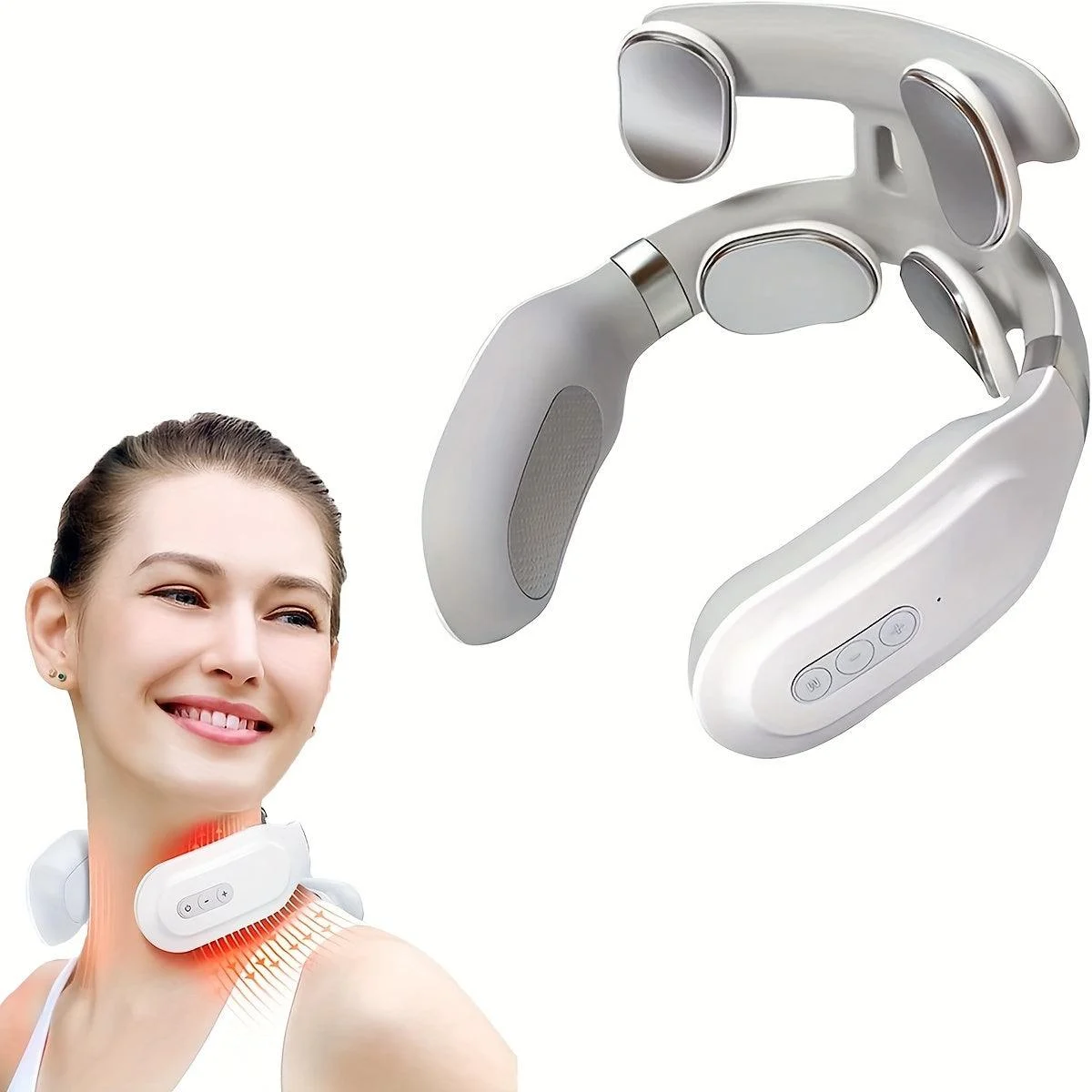 Hot Compress Pulse Kneading Neck Massager Deep Tissue 4 Massage Heads -  - #tag1#