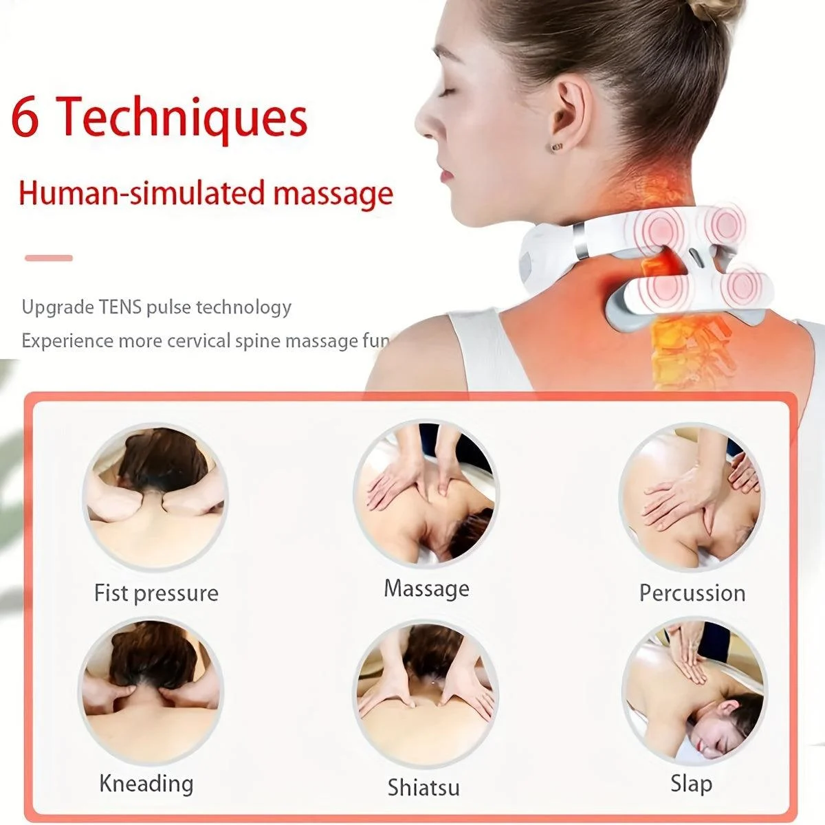 Hot Compress Pulse Kneading Neck Massager Deep Tissue 4 Massage Heads -  - #tag1#