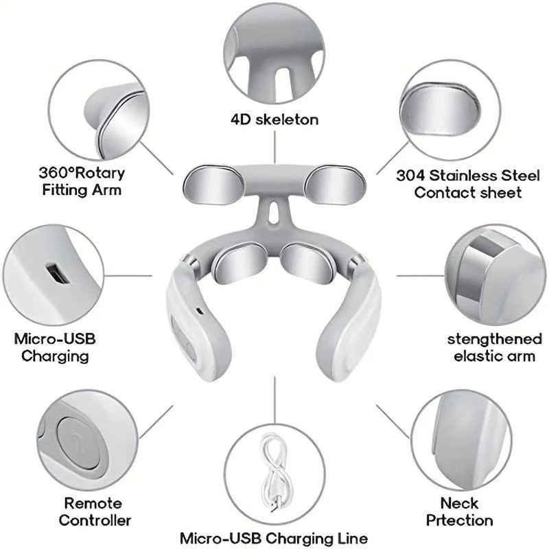 Hot Compress Pulse Kneading Neck Massager Deep Tissue 4 Massage Heads -  - #tag1#