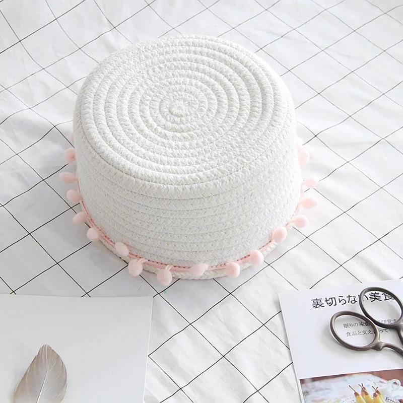 Household White Laundry Basket Unique Woven Wool Ball Storage Basket Home Decoration Cotton Thread Storage Basket 431b021c 1182 46a3 9ecc F7b8ca471a88