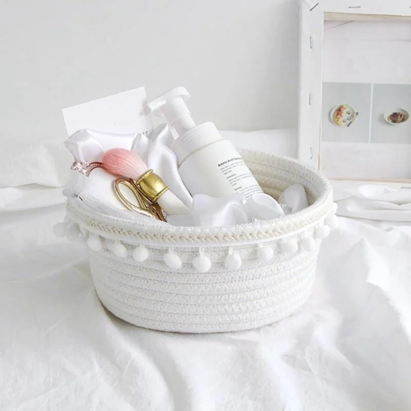 Household White Laundry Basket Unique Woven Wool Ball Storage Basket Home Decoration Cotton Thread Storage Basket 7192a0d9 23d6 4ad9 B29a Bf7c90b654ed