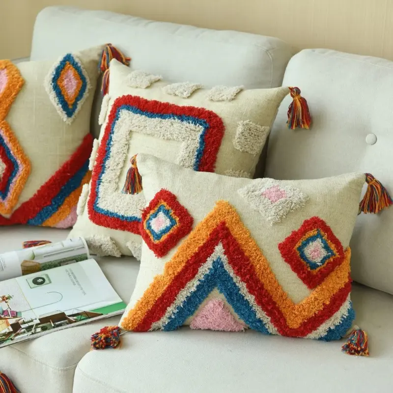Housse de coussin de luxe Style marocain fait la main glands en laine Style Boho ethnique 0c63d9b9 ce75 457a 938e ca1e842535f6