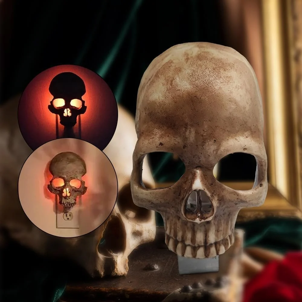Human Skull Light - Gothic Skeleton Skull Plug Into Wall Night Light -  - #tag1#