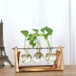 Hydroponic Vintage Flower Vases Plant Vase Creative Wooden Frame Decorative Home Bonsai Decor Transparent Glass Tabletop