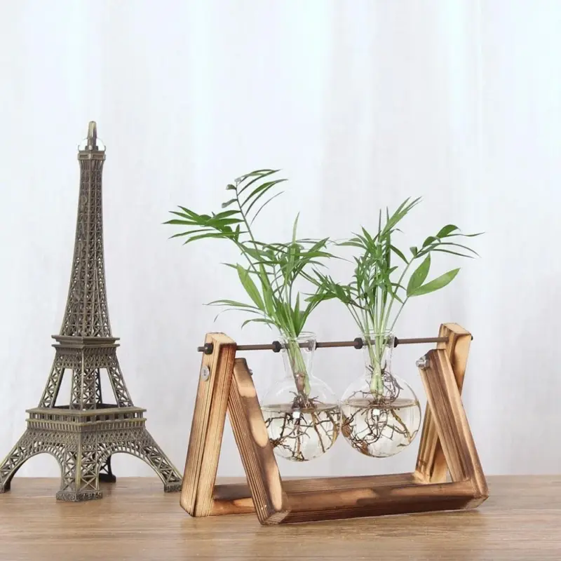 Hydroponic Vintage Flower Vases Plant Vase Creative Wooden Frame Decorative Home Bonsai Decor Transparent Glass Tabletop 12c95beb 4072 4761 acd5 312a5837bc59