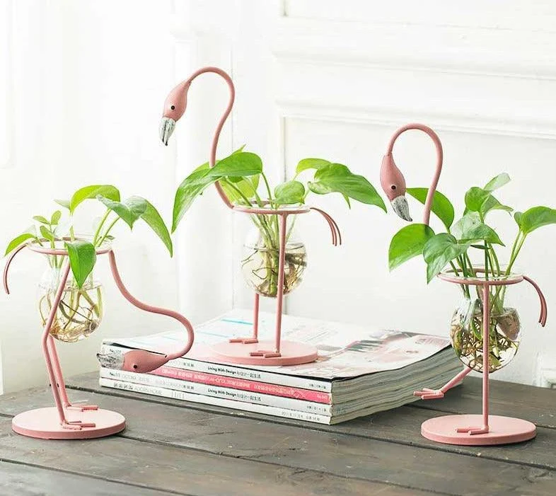 Hydroponic Glass Flamingo Vase -