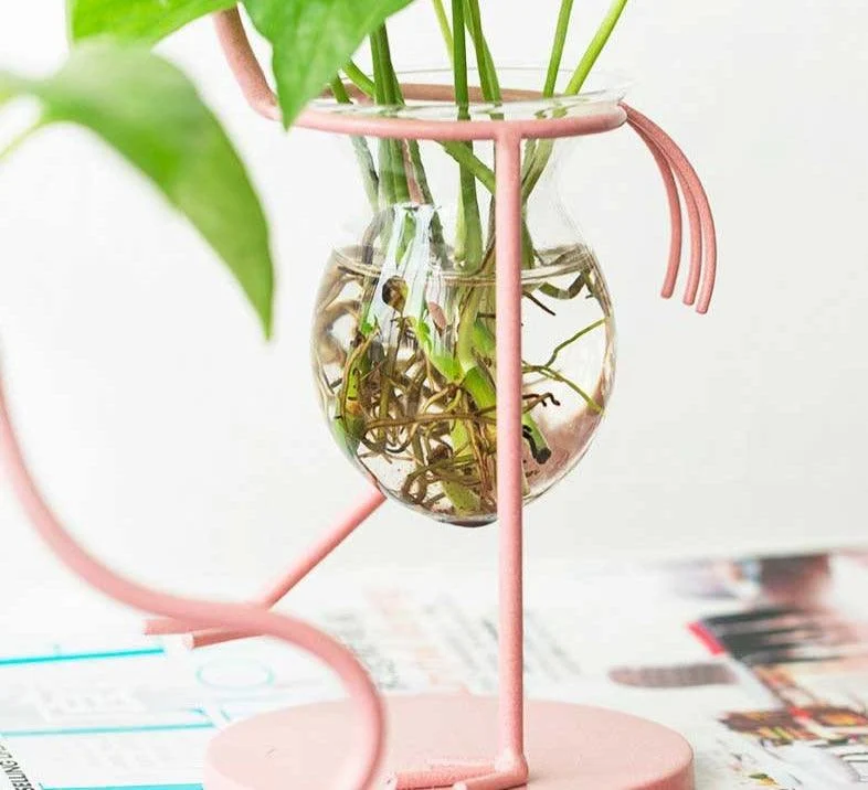 Hydroponic Glass Flamingo Vase -