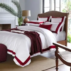 Homeko Red Stripe Egyptian Cotton Luxury White Bedding Set