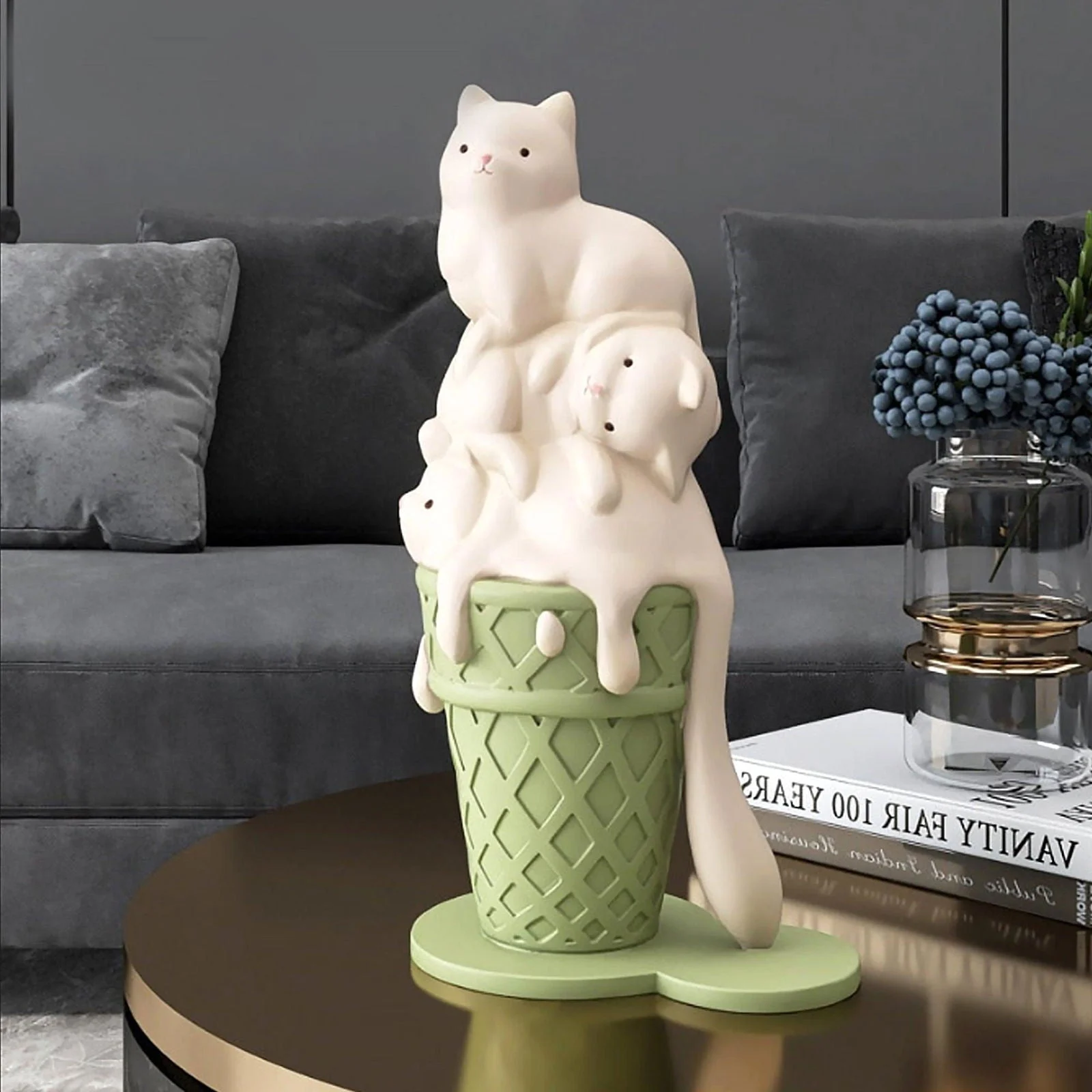 Ice Cream Melting Cat Sculpture -