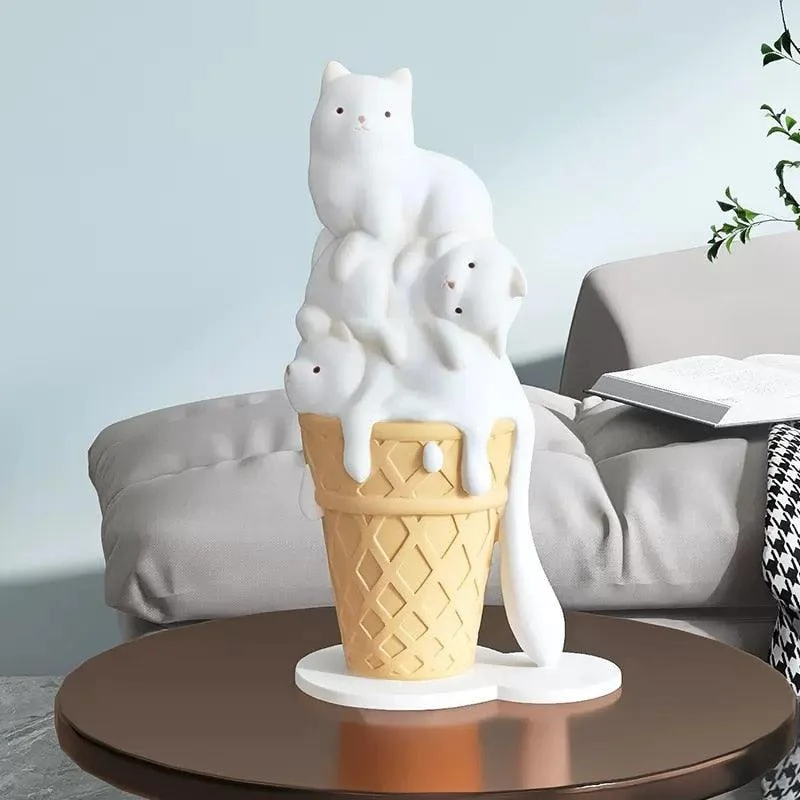 Ice Cream Melting Cat Sculpture -