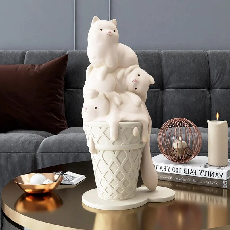 Ice Cream Melting Cat Sculpture -