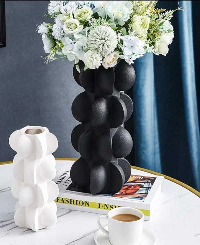 Industrial Black and White Ceramic Bulb Vase -