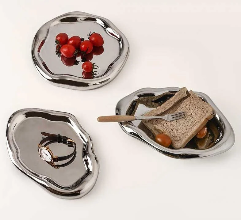 Industrial Ceramic Cookies & Silver Mirrored Tray Plate -