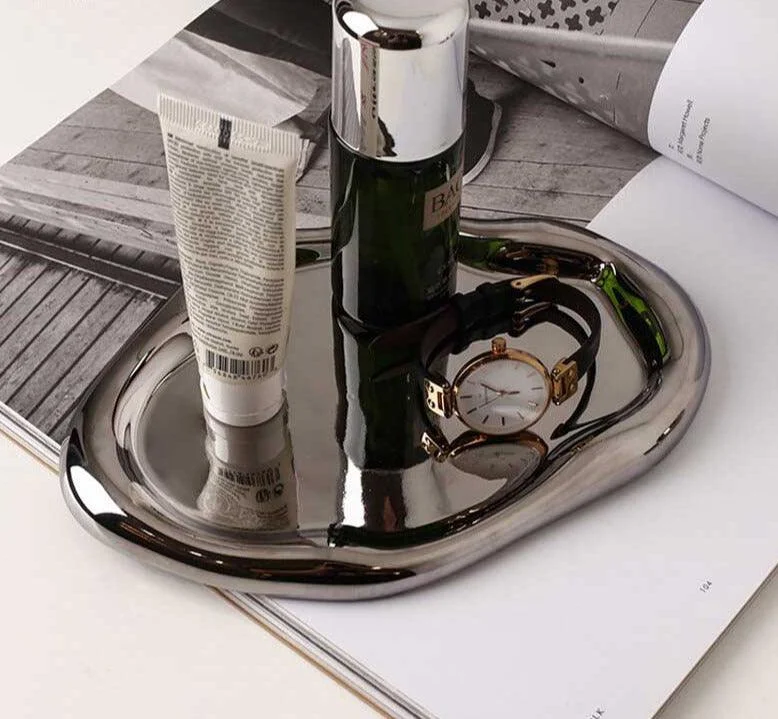 Industrial Ceramic Cookies & Silver Mirrored Tray Plate -