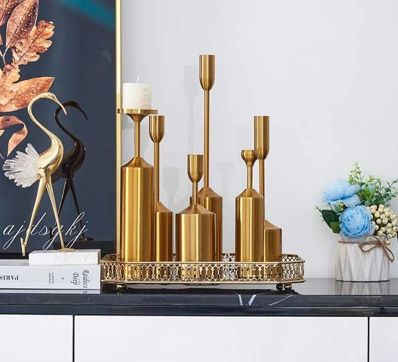 Industrial Gold Pillar Candle Holders -