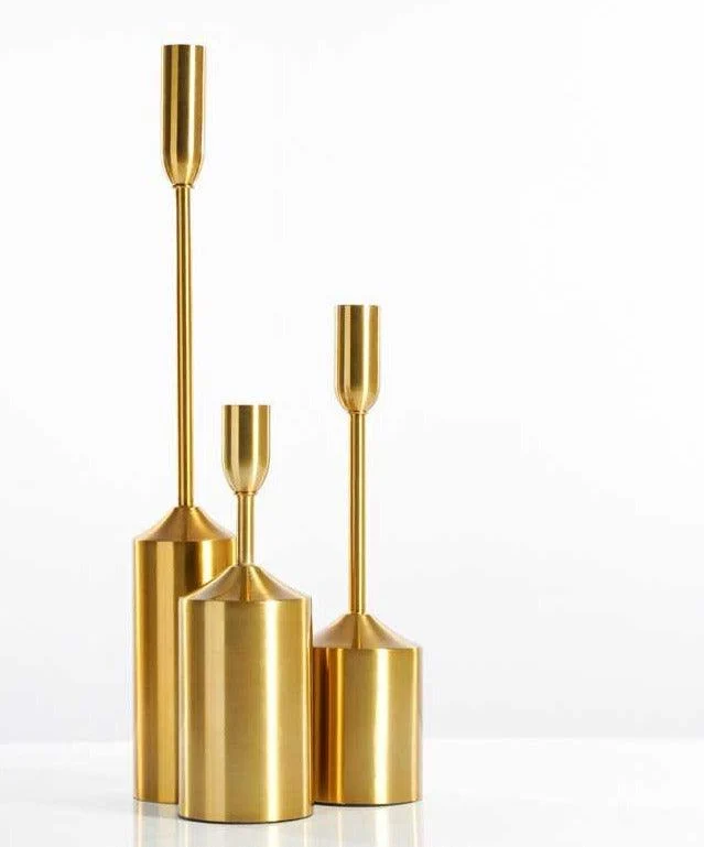 Industrial Gold Pillar Candle Holders -