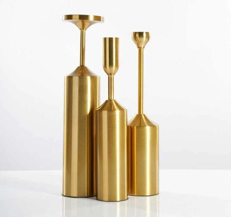 Industrial Gold Pillar Candle Holders -