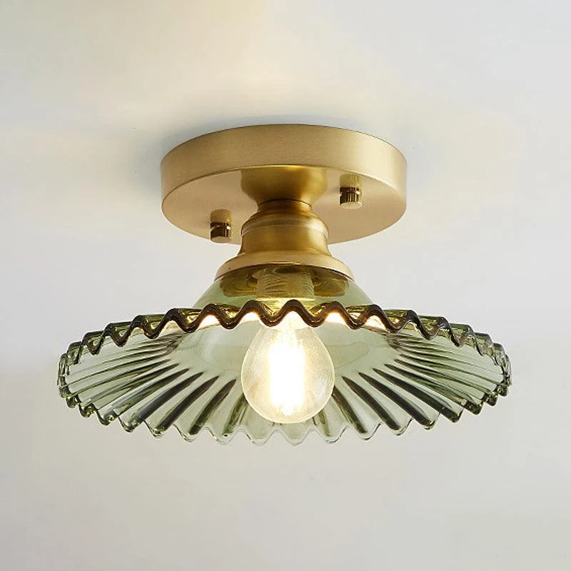Industrial Semi-Flush Ceiling Lamp with Green Ribbed Glass Shade -  - #tag1#