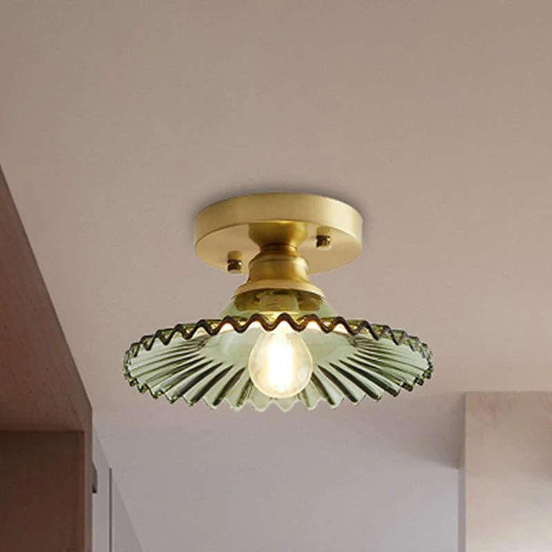 Industrial Semi-Flush Ceiling Lamp with Green Ribbed Glass Shade -  - #tag1#