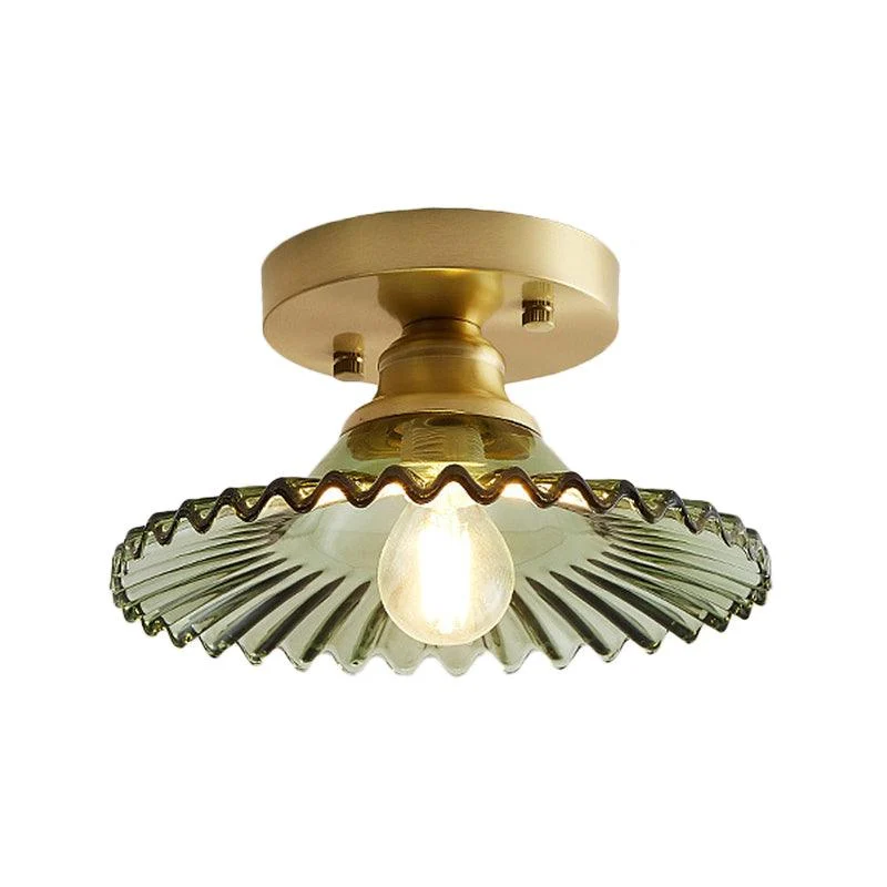 Industrial Semi-Flush Ceiling Lamp with Green Ribbed Glass Shade -  - #tag1#