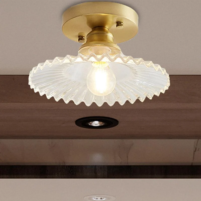 Industrial Semi-Flush Ceiling Lamp with Green Ribbed Glass Shade -  - #tag1#