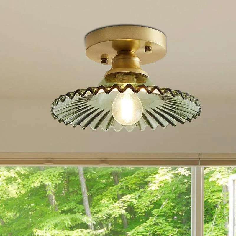 Industrial Semi-Flush Ceiling Lamp with Green Ribbed Glass Shade -  - #tag1#