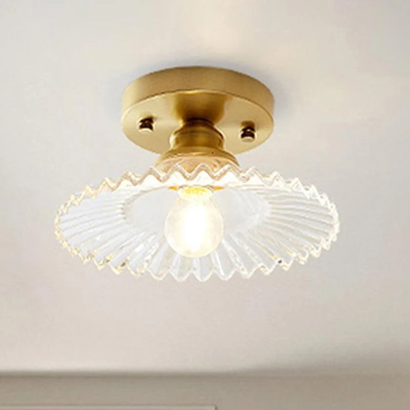Industrial Semi-Flush Ceiling Lamp with Green Ribbed Glass Shade -  - #tag1#