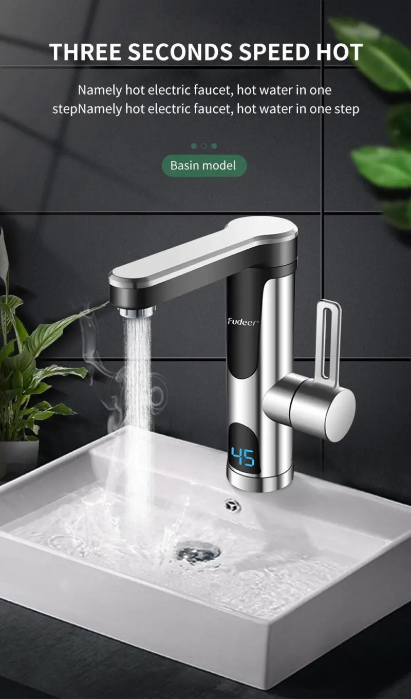 Instant Water Heater Faucet for Basin Tap 220V 3400W Tankless LCD Display tag1