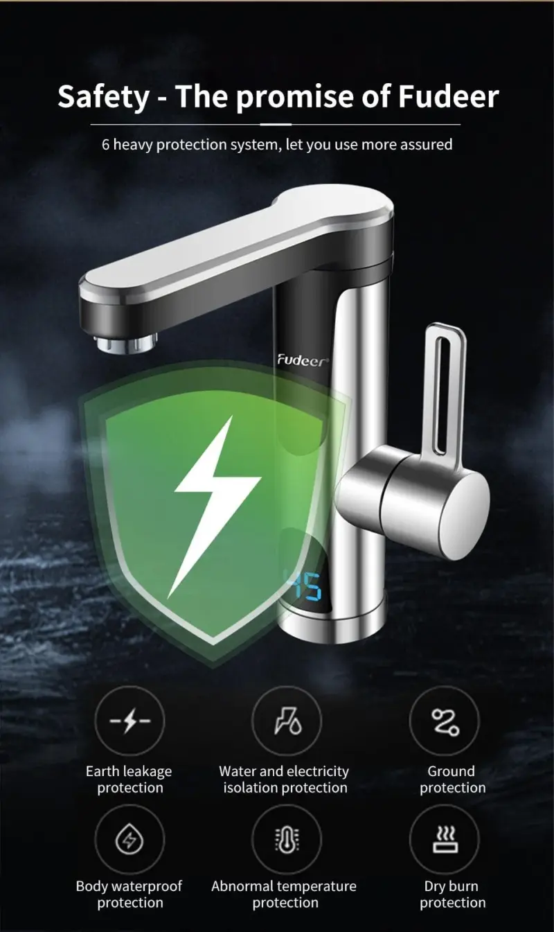 Instant Water Heater Faucet for Basin Tap 220V 3400W Tankless LCD Display tag1