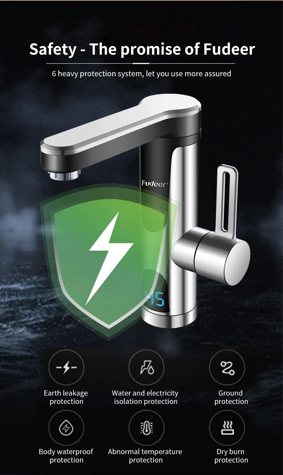 Instant Water Heater Faucet for Basin Tap 220V 3400W Tankless LCD Display -  - #tag1#