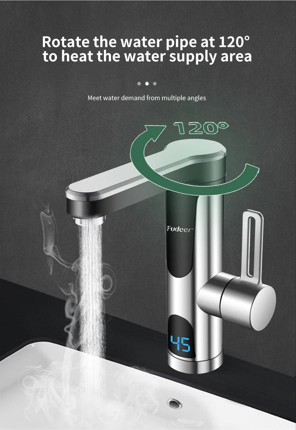 Instant Water Heater Faucet for Basin Tap 220V 3400W Tankless LCD Display -  - #tag1#