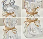 Iridescent Abstract Glass Pleated Paper Bag Vase with Rope Strap