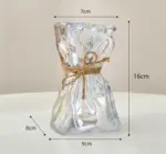 Iridescent Abstract Glass Pleated Paper Bag Vase with Rope Strap