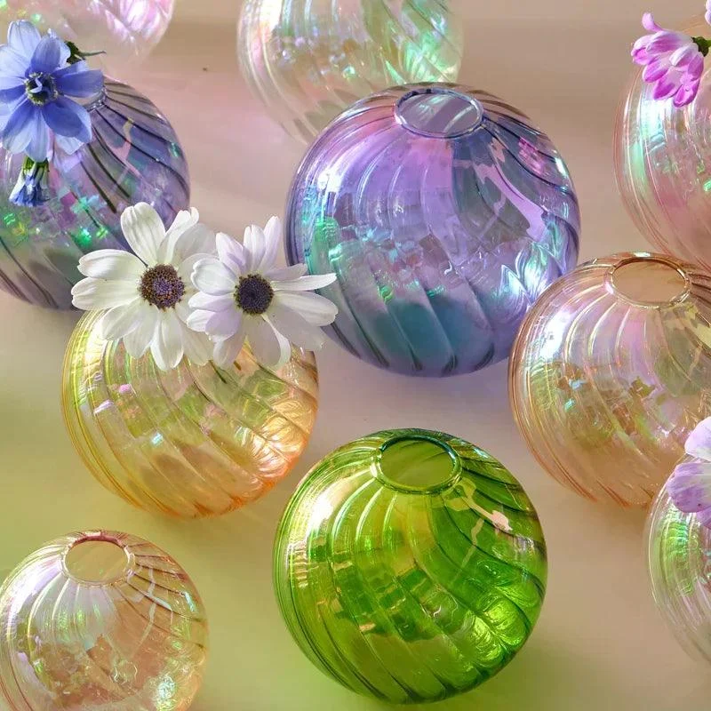 Iridescent Glass Ball Vases Flower Pot -