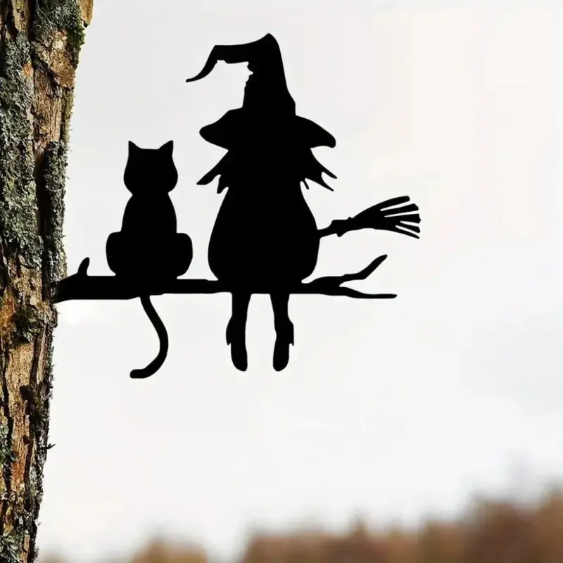 Iron Silhouette Cute Witch And Cat Garden Stake On The Branch Yard Art Decor Tree Stump.jpg 2ae36c14 7ee9 4008 90ef eba44fd9f735