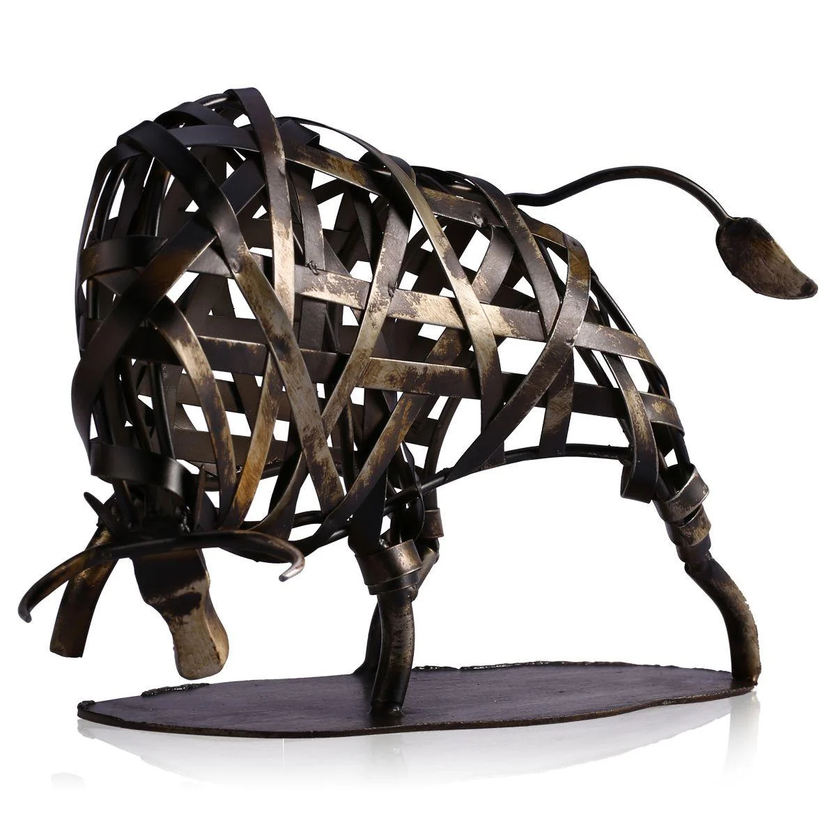 Iron-made Braided Cattle Metal Home Decor Sculpture -