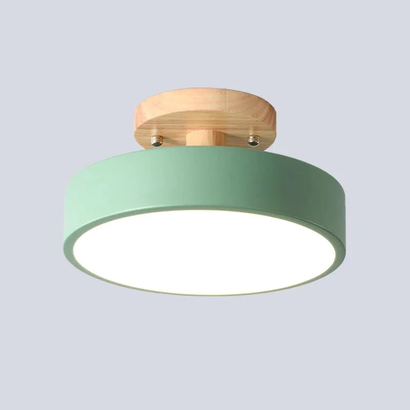 Irondrumflushmountnordicwhite Green Greyfinishledsemiclosetoceilinglightwithwoodcanopyforcorridor 2