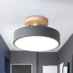 IronDrumFlushmountNordicWhite Green GreyFinishLEDSemiClosetoCeilingLightwithWoodCanopyforCorridor