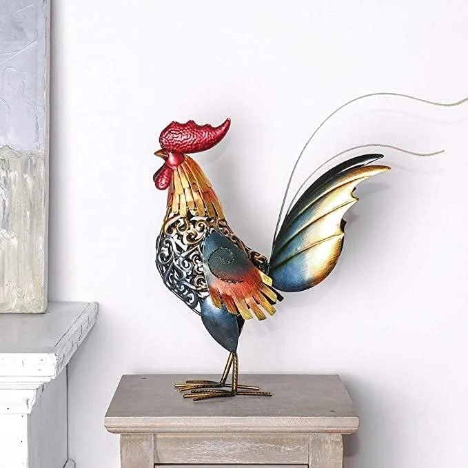 Iron Rooster Sculpture - Homeko