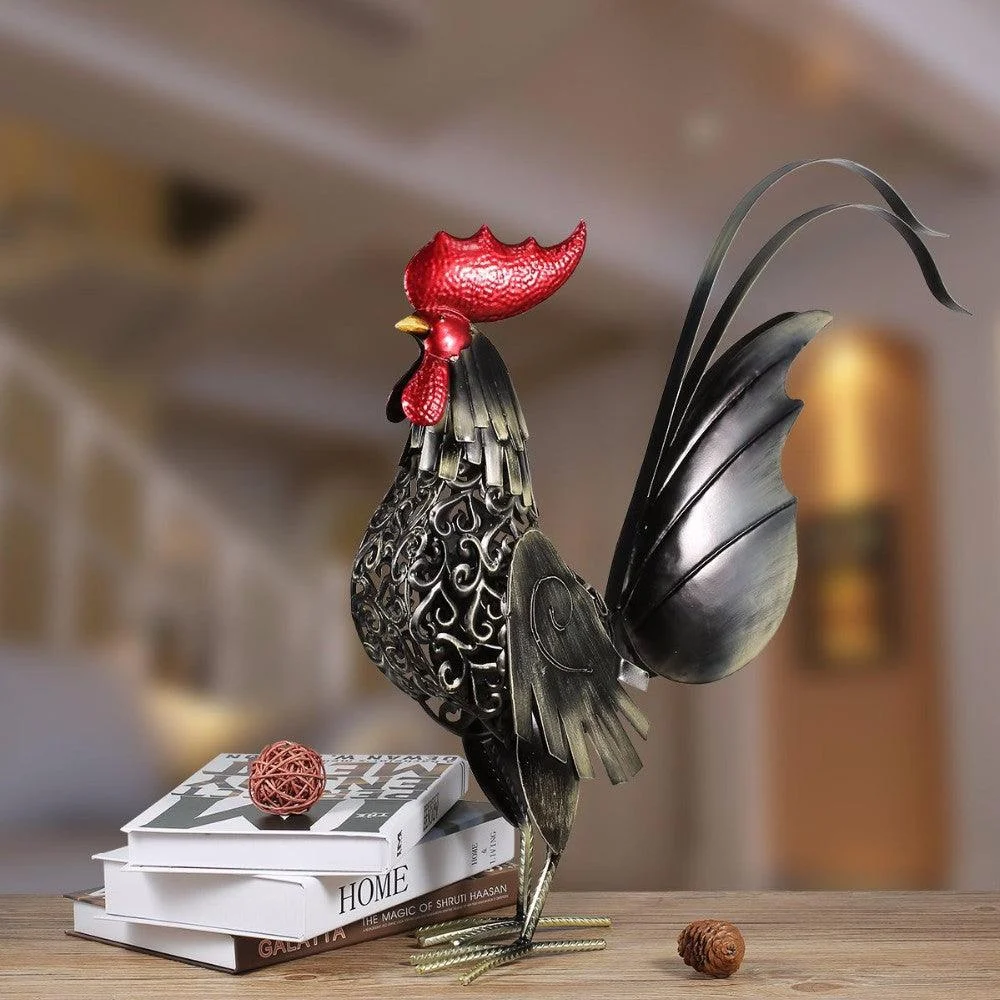 Iron Rooster Sculpture - Homeko