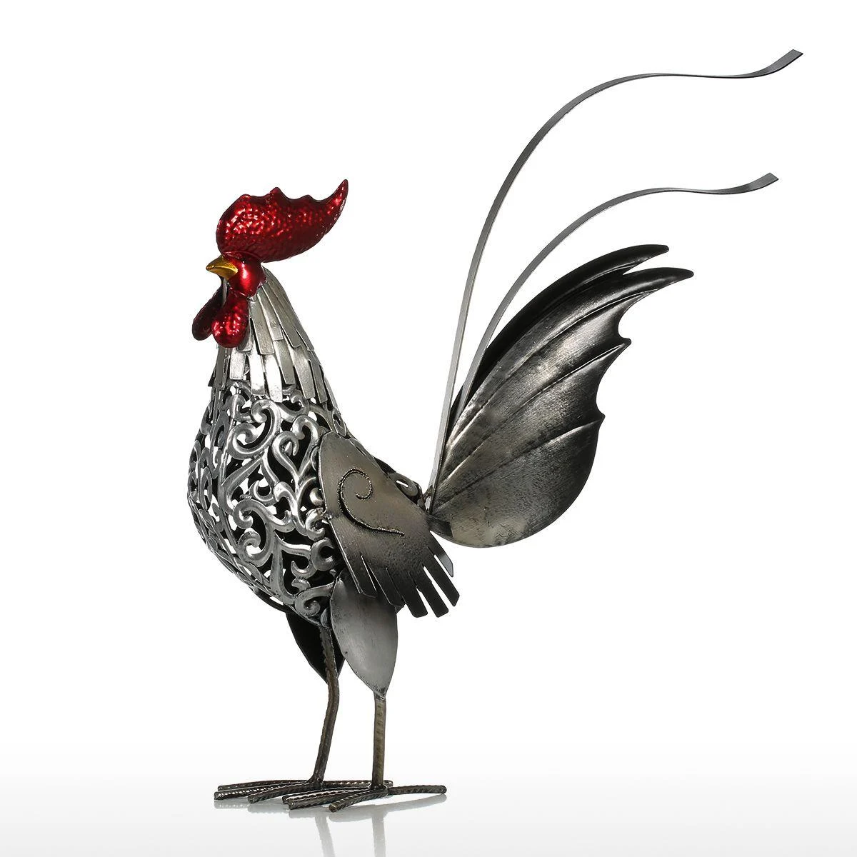 Iron Rooster Sculpture - Homeko