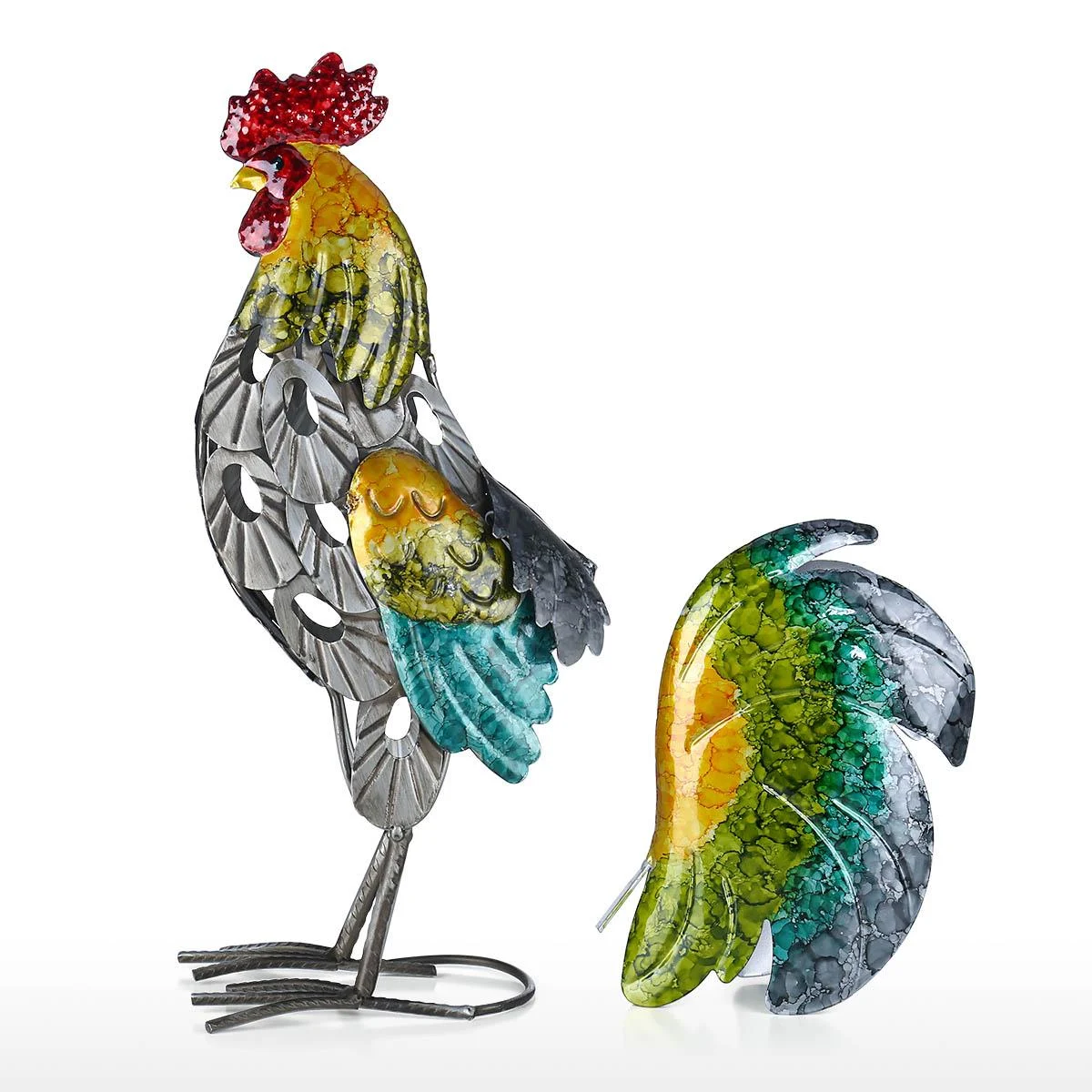 Iron Rooster Sculpture - Homeko