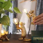 JZomSmall Mini Mouse Table Nordic Lamp Resin Animal Rat Mouse Cute LED Home Decor Desk Light